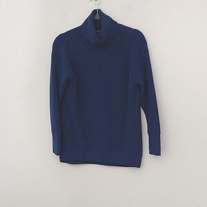 J. Crew Turtleneck Sweater Women's Size S Blue Ribbed Cotton Blend Relaxed